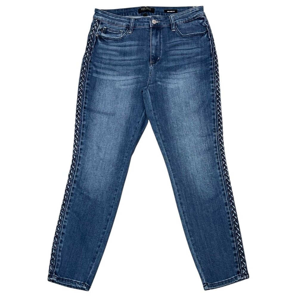 Judy Blue Women Size 15/32 Jeans Relaxed Fit Braided Detail Blue Stretch - Picture 3 of 16